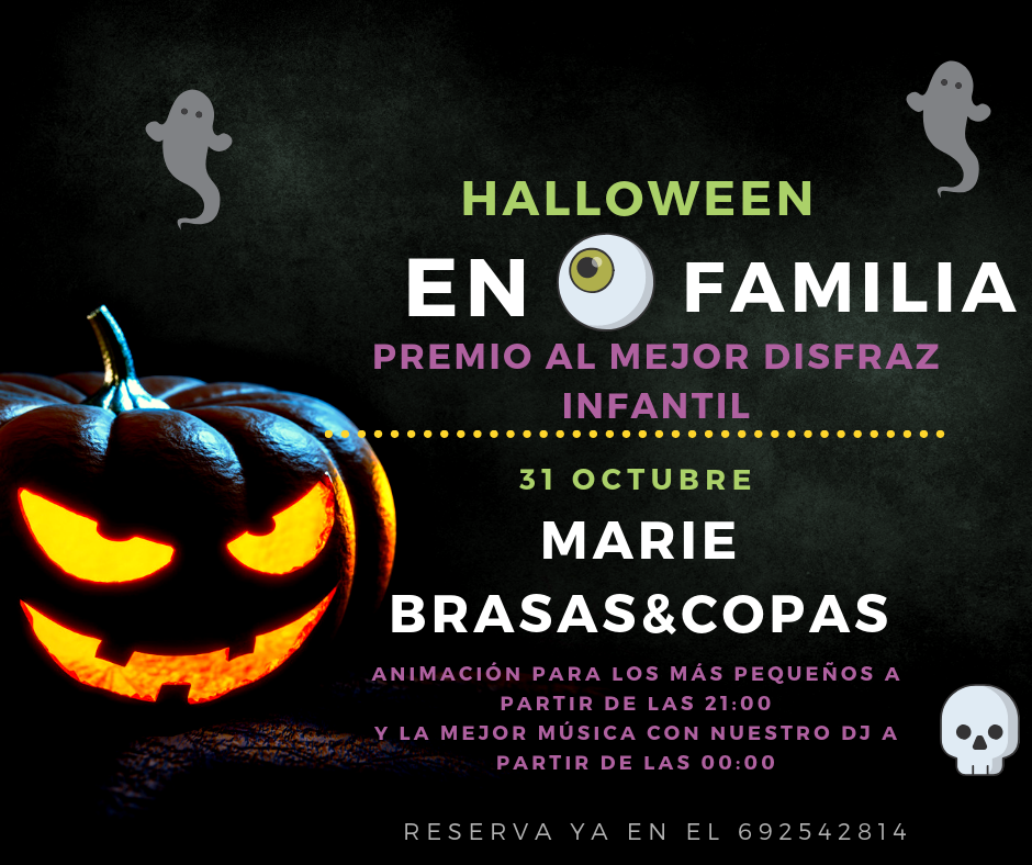 Cartel Marie Copas para Halloween con fiesta infantil y el mejor ambiente nocturno en Dos Hermanas